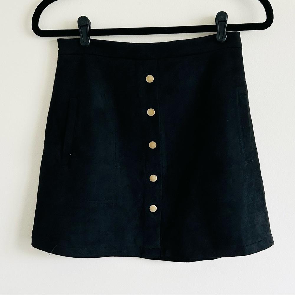 y2k 90s Dark Academia Black Button-Up Mini Skirt Medium